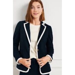 NWT Talbots Petite Navy Pique Italian Knit Preppy Aberdeen Blazer Jacket 16 16 P